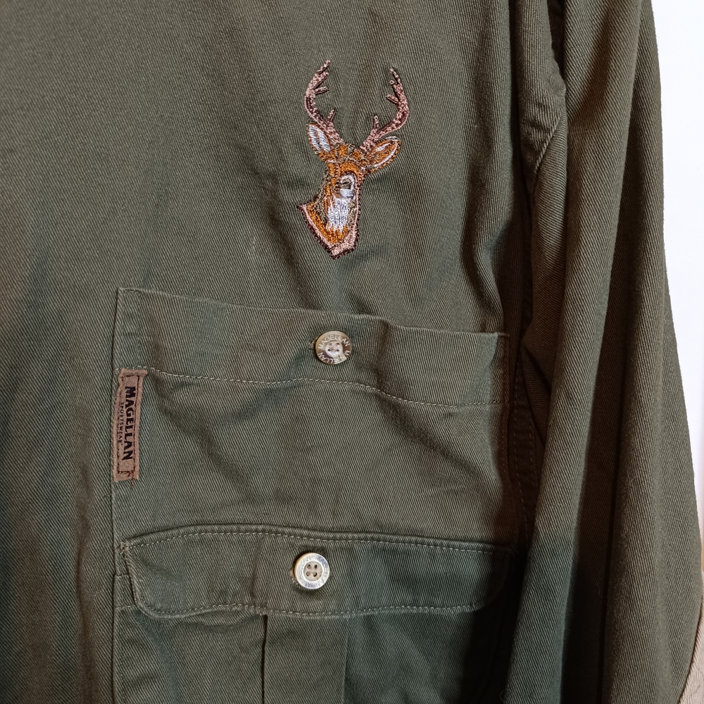 Magellan Long Sleeve Shirt 2XL XXL Green Button Up Hunting Shooting Shoulder